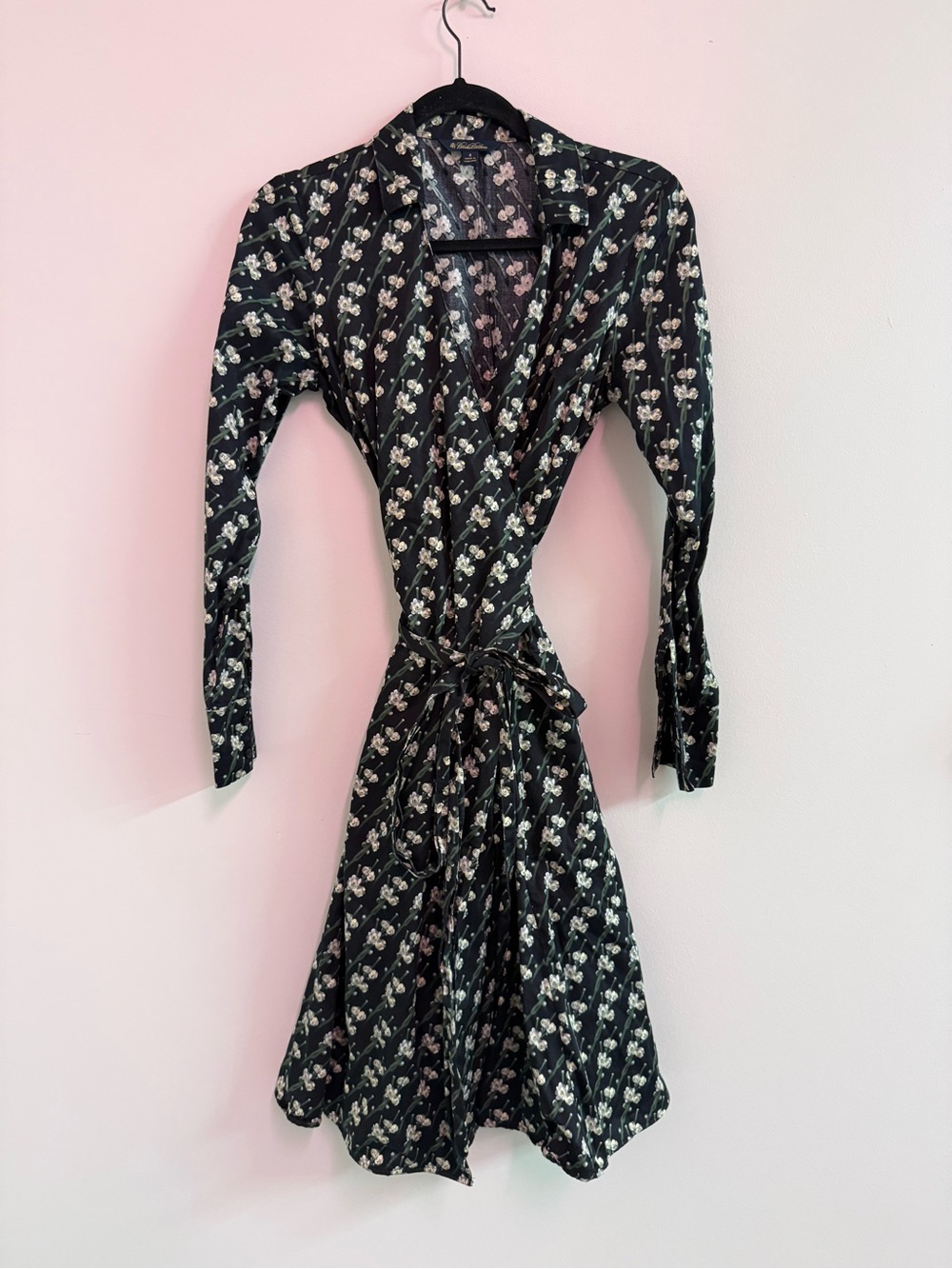 Brooks Brothers cotton Black Wrap Dress with yellow and green Floral Print
